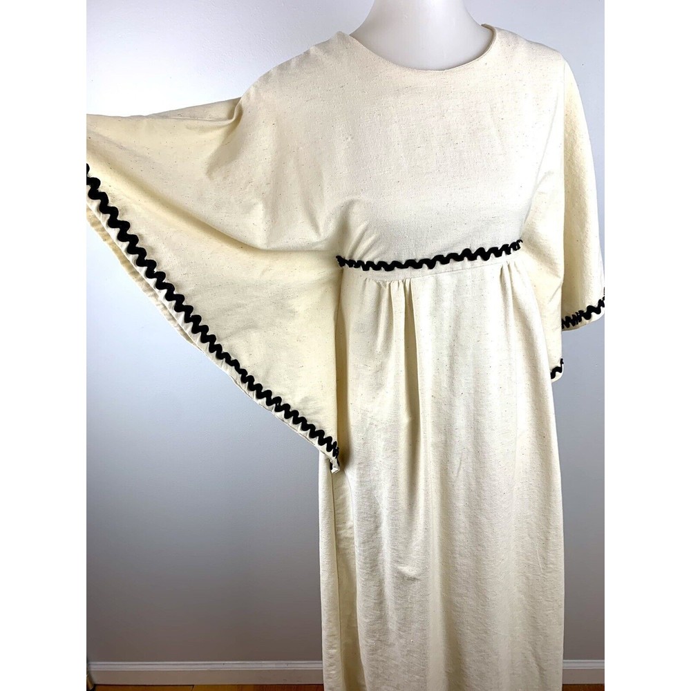 Vtg 70s Muslin Maxi Dress Boho Hippie Rick Rack Trim Shaheen Jrs Hawaii Size M